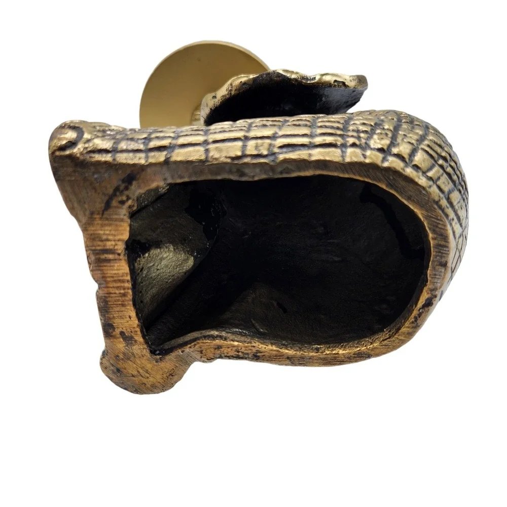 Brass Gold Tone Sitting Elephant Trunk Up Pillar Candle Holder Lucky Safari 9